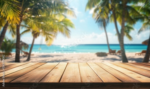 tropical beach with wooden floor