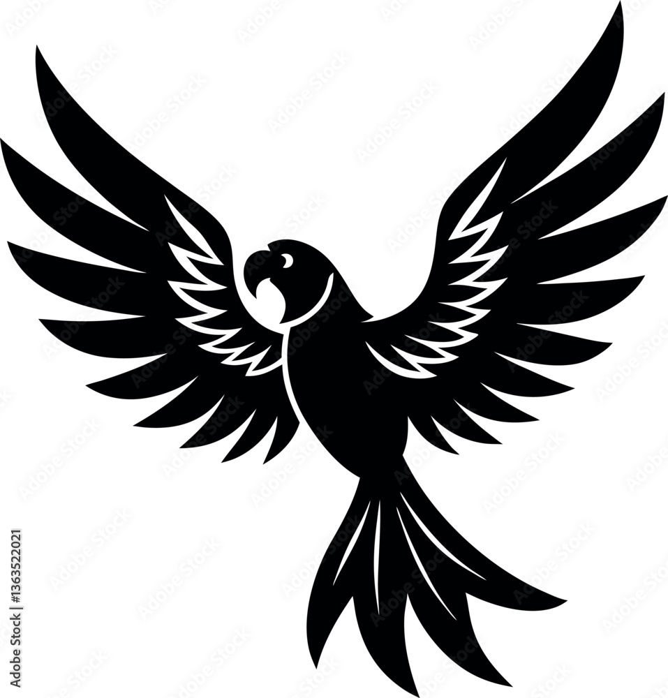 Obraz premium Silhouette of a Parrot Flying with Spread Wings