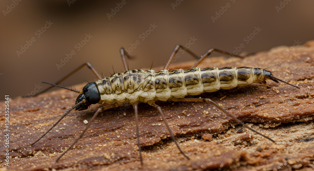 Detailed close-up of a crane fly larvae with intricate segments and appendages Detailed close-up of a crane fly larvae with intricate segments and appendages