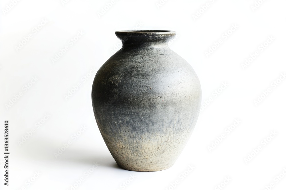 A dark grey ceramic vase with a textured surface, elegantly shaped and standing on a white background. A dark grey ceramic vase with a textured surface, elegantly shaped and standing on a white background.