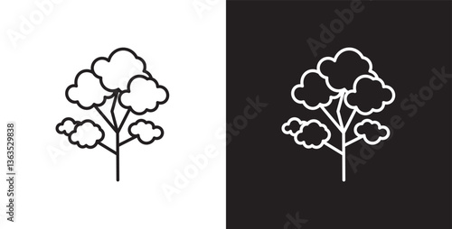 shady tree icon. Icon of tree and leaf, Botanical icon, Tropical vector illustration in transparent and black background. 