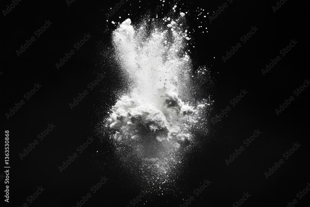 Obraz premium White powder explosion against transparent background, showcasing texture and motion.