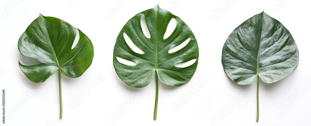 Isolated Monstera Leaves Displayed on White Background for Botanical Concepts Isolated Monstera Leaves Displayed on White Background for Botanical Concepts