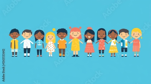 Illustration of diverse people standing together in unity, representing racial equality, cultural diversity, and social empowerment – concept of inclusion, tolerance, and anti-discrimination in a mode