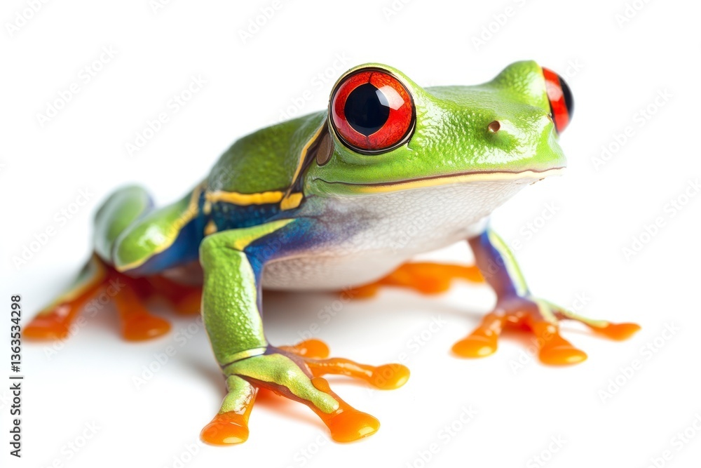 Obraz premium Red-eyed Tree Frog Sitting Isolated on White Background Close-up