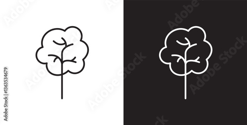 Icon of tree and leaf, Botanical icon, Tropical vector illustration in transparent and black background. 