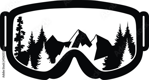 Ski Goggles with Mountain Reflection  Vector Illustration