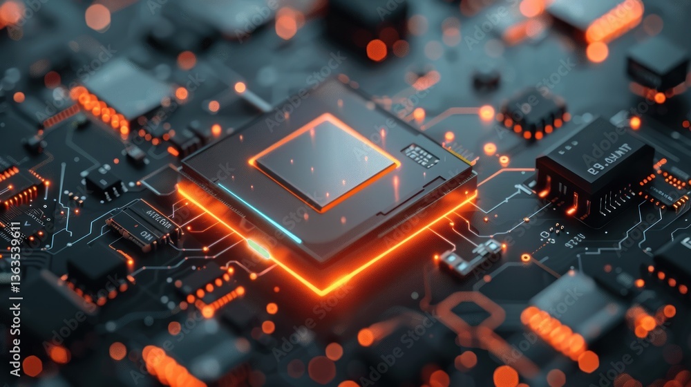 Advanced Microchip Circuitry with Glowing Connections and HighTech Components Advanced Microchip Circuitry with Glowing Connections and HighTech Components