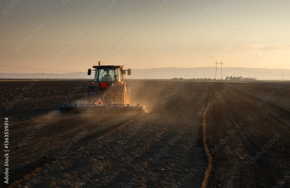 Fototapeta premium Tractor preparing the land for a new crop planting
