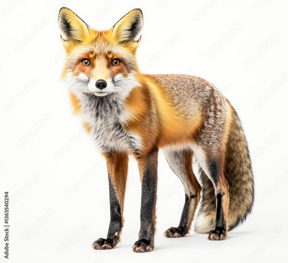 Fototapeta premium Standing Red Fox Portrait on White Background Animal Wildlife Image