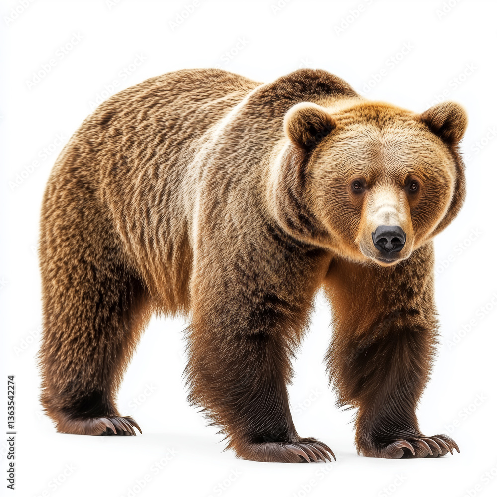 Fototapeta premium Majestic brown bear standing proudly against a pure white background