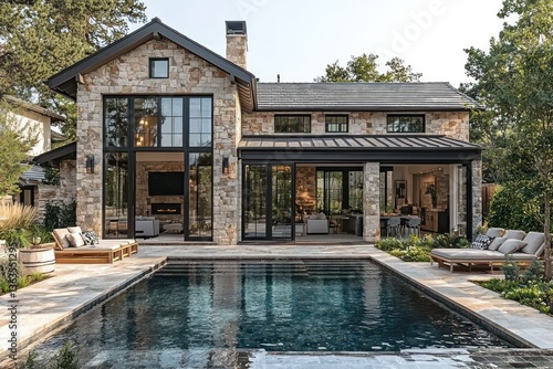 Wallpaper Mural Luxury Stone Farmhouse with Pool and Modern Design Torontodigital.ca