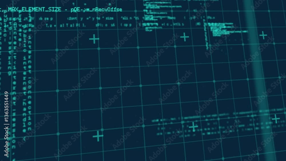 Forming abstract shape, glowing electric lines over animation on digital grid Forming abstract shape, glowing electric lines over animation on digital grid