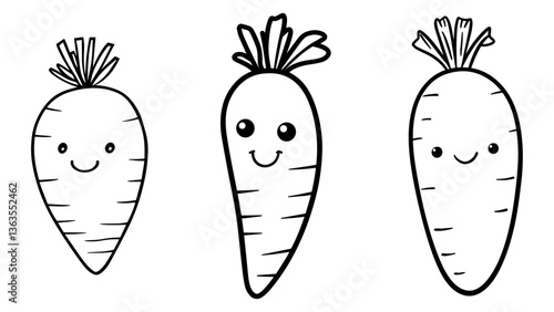set of cute cartoon carrots drawing
