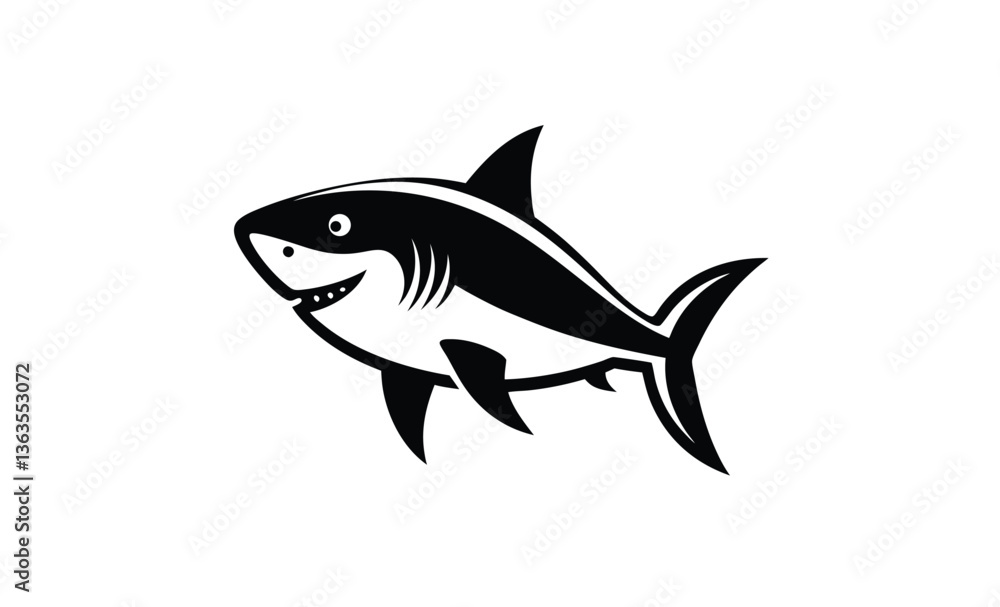 Fototapeta premium Hungry great white shark silhouette, Hungry Great White Shark, Wild Marine Animal Illustration