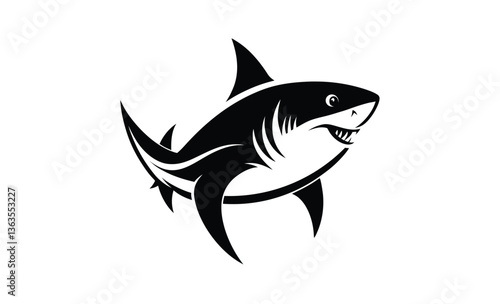 Hungry great white shark silhouette, Hungry Great White Shark, Wild Marine Animal Illustration 