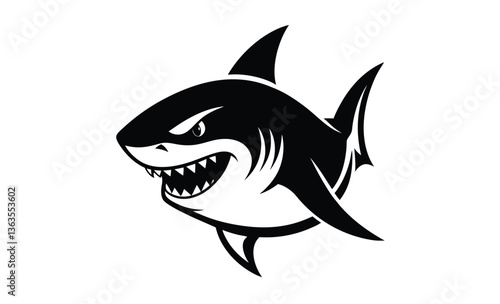 Hungry great white shark silhouette, Hungry Great White Shark, Wild Marine Animal Illustration 