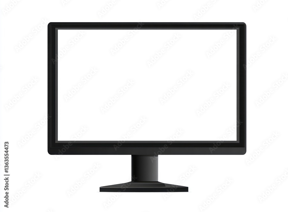 Display Mockup Showing Black Monitor with White Screen on White Background Display Mockup Showing Black Monitor with White Screen on White Background