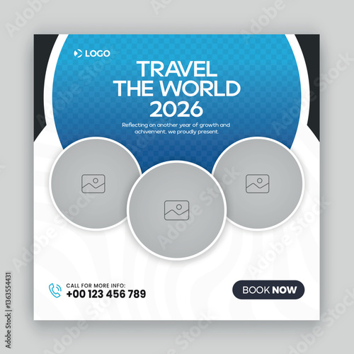 Travel holiday vacation social media post banner or square post design template