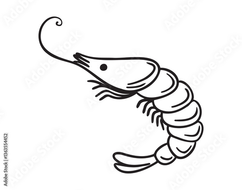 Shrimp seafood element doodle hand drawn icon. Outline drawing line clipart symbol