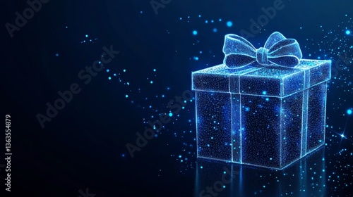 Gift box with holographic design symbolizes joy and surprise for special occasions like birthdays and New Year celebrations