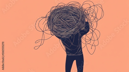 Carrying the weight of anxiety through tangled threads in warm muted tones