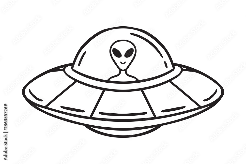 UFO space ship or alien space ship. Futuristic flying space ship doodle hand drawn icon. Outline drawing UFO space ship line clipart symbol UFO space ship or alien space ship. Futuristic flying space ship doodle hand drawn icon. Outline drawing UFO space ship line clipart symbol