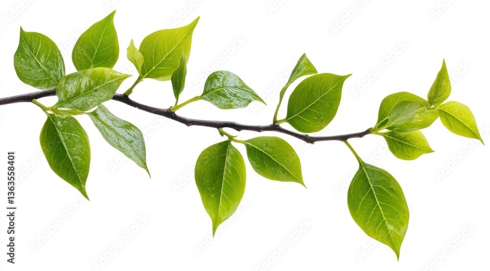 Fresh Green Leaves on Branch Isolated for Springtime or Nature Design Fresh Green Leaves on Branch Isolated for Springtime or Nature Design