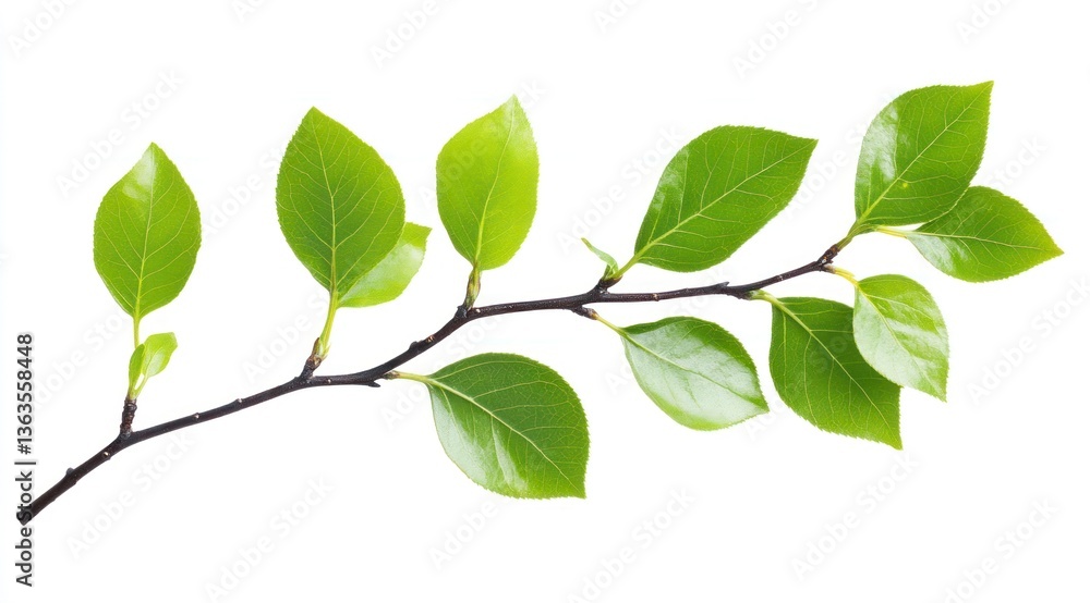 Fresh Spring Branch with Green Leaves Isolated on White Background Fresh Spring Branch with Green Leaves Isolated on White Background