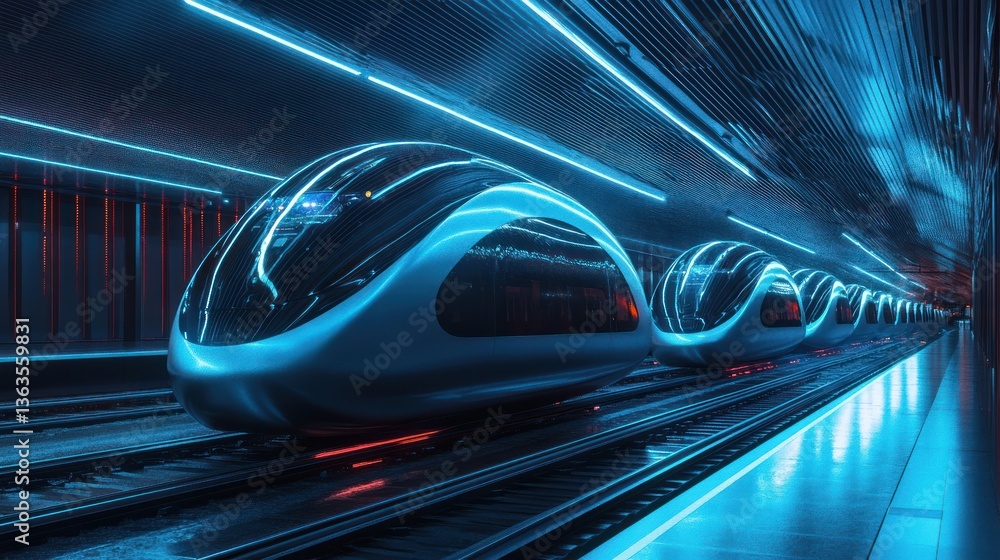 Fototapeta premium Futuristic Train Station Neon Lights