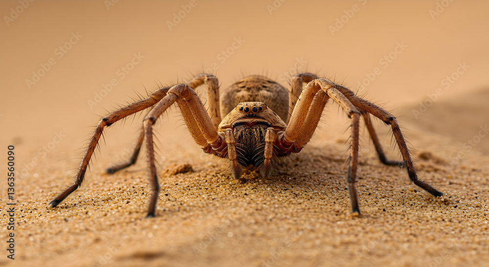 Detailed portrait of a Solifugae, also known as a camel spider in desert sand Detailed portrait of a Solifugae, also known as a camel spider in desert sand