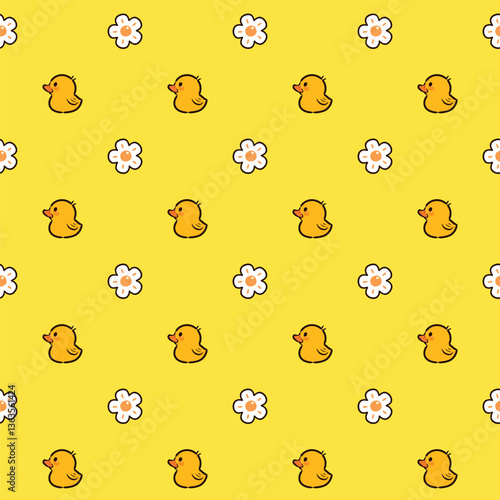 Cute Rubber Duck Seamless Pattern, Kawaii Style