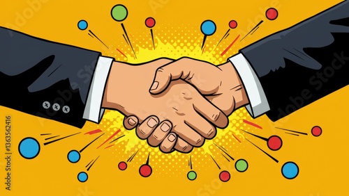 Pop art illustration of a handshake signifying a business agreement.