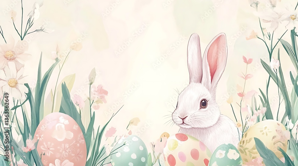 Obraz premium Easter Bunny Spring Flowers Eggs. (12)