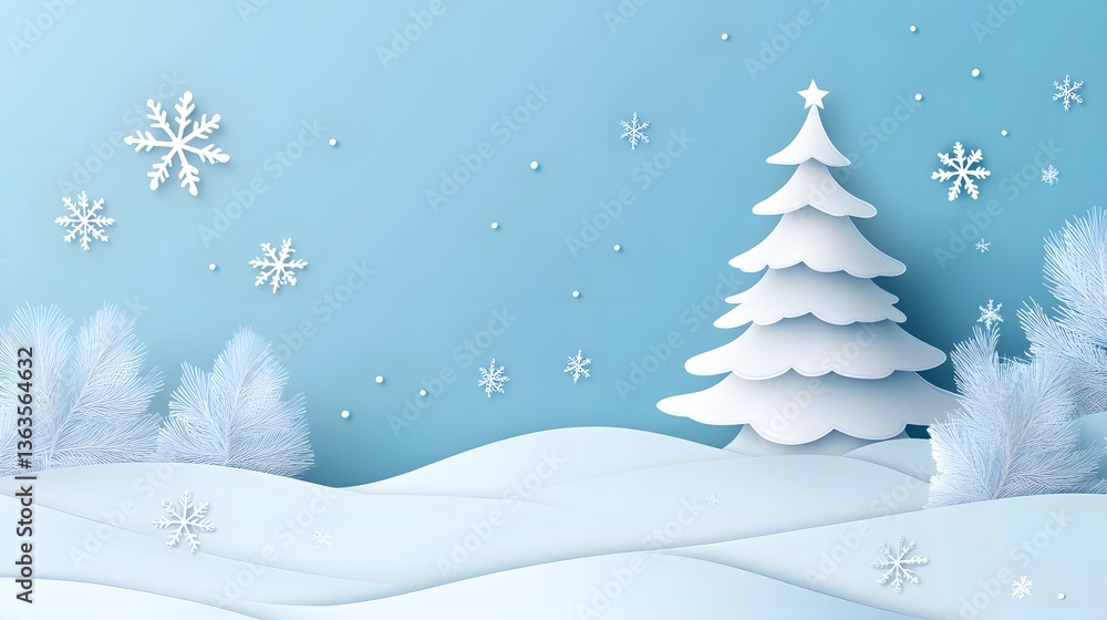 Festive Snowy Christmas Tree and Stars Creative Layout for Holiday Designs Festive Snowy Christmas Tree and Stars Creative Layout for Holiday Designs