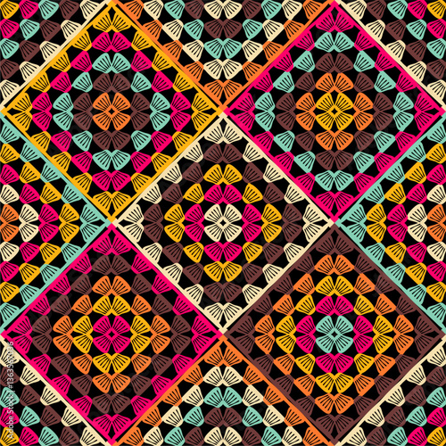 Pattern with crochet granny square wallpaper handmade decorative art design print
