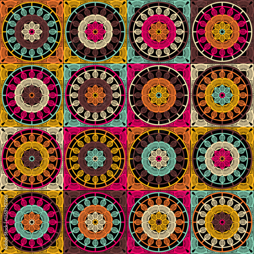 Pattern with crochet granny square wallpaper handmade decorative art design print