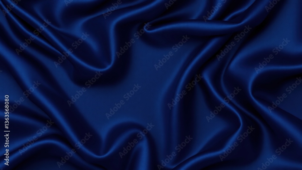 Obraz premium Navy blue silk satin. Dark elegant luxury abstract background with space for design. Shiny smooth fabric. Soft folds. Drapery. Color gradient. Lines. Wavy pattern. Christmas, birthday, romance.