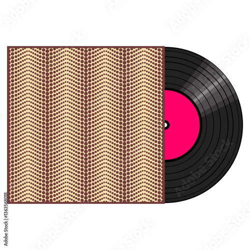Vinyl disk in carton pack isolated on white retro style illustration vector art decor design 70s, 80s, 90s	