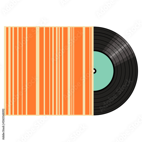 Vinyl disk in carton pack isolated on white retro style illustration vector art decor design 70s, 80s, 90s	