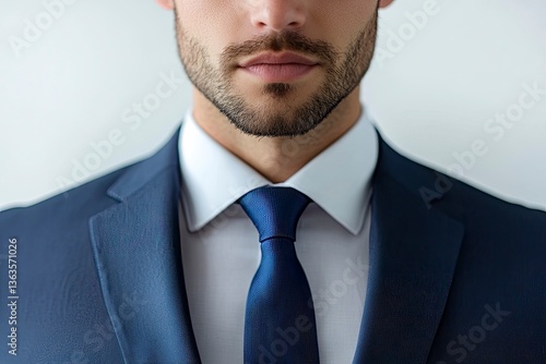 Close-up of Man in Business Suit with Blue Tie and Beard