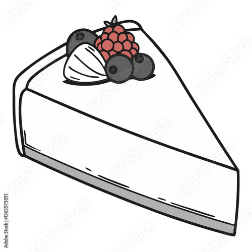 Delicious cake slice with berries on top in a minimal style  