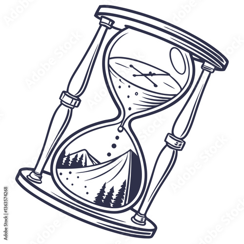 Hourglass showing nature landscape and time passing  