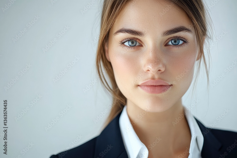 Professional Woman Portrait Confident Blue Eyes Wearing a Dark Business Suit Professional Woman Portrait Confident Blue Eyes Wearing a Dark Business Suit