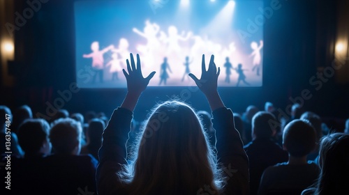 Wallpaper Mural Audience enjoys a stage performance in the theater, hands raised in joy Torontodigital.ca