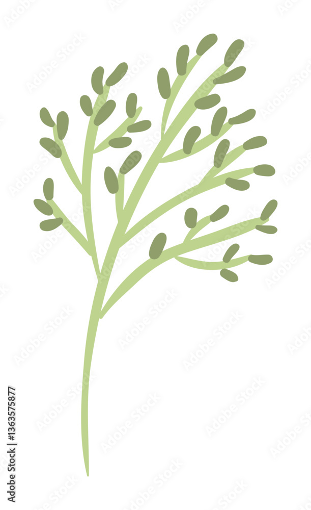Fototapeta premium Cartoon grass, stem with leaves hand drawn illustration. Scandinavian style flat design, isolated vector. Meadow, woodland, wild plant, botanical element. Kids seasonal clip art, spring, summer print