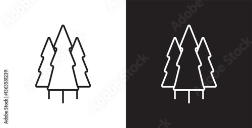 Pine icon. Simple tree icon vector. Icon of tree and leaf, Christmas tree line icon designs, Tropical vector illustration in transparent and black background. 
