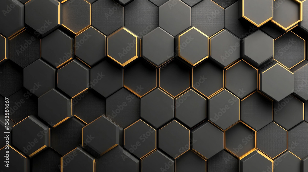 A close up of a black and gold hexagonal pattern creating a modern and luxurious background design A close up of a black and gold hexagonal pattern creating a modern and luxurious background design