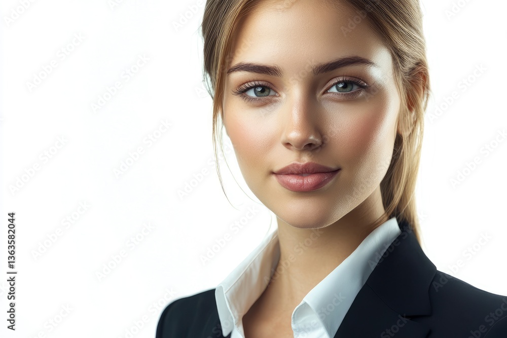 Professional Woman Close Up Portrait in Suit Against White Background