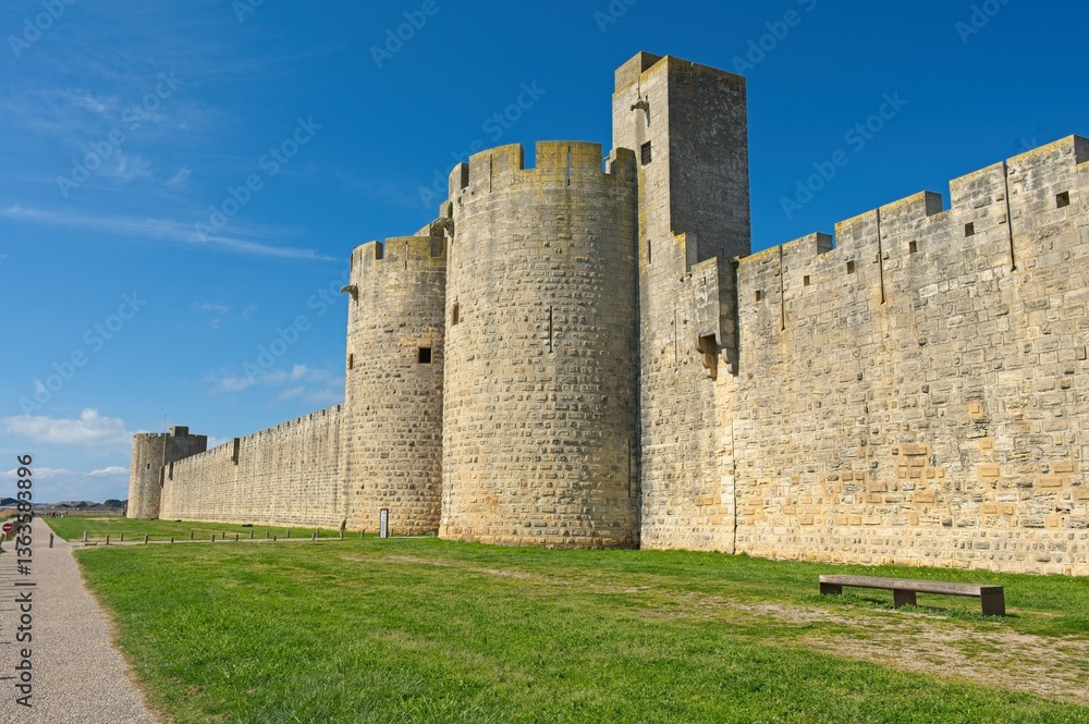 wall with strong towers in Aigues-Mortes in France wall with strong towers in Aigues-Mortes in France